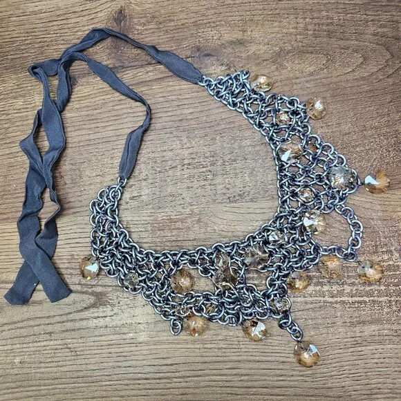 Maria Calderara Asymmetrical Chainmail & Crystals Adjustable Closure Necklace